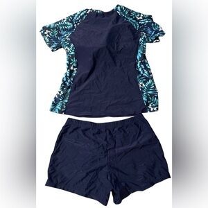 NWT Daci Navy Blue Floral Swim Set